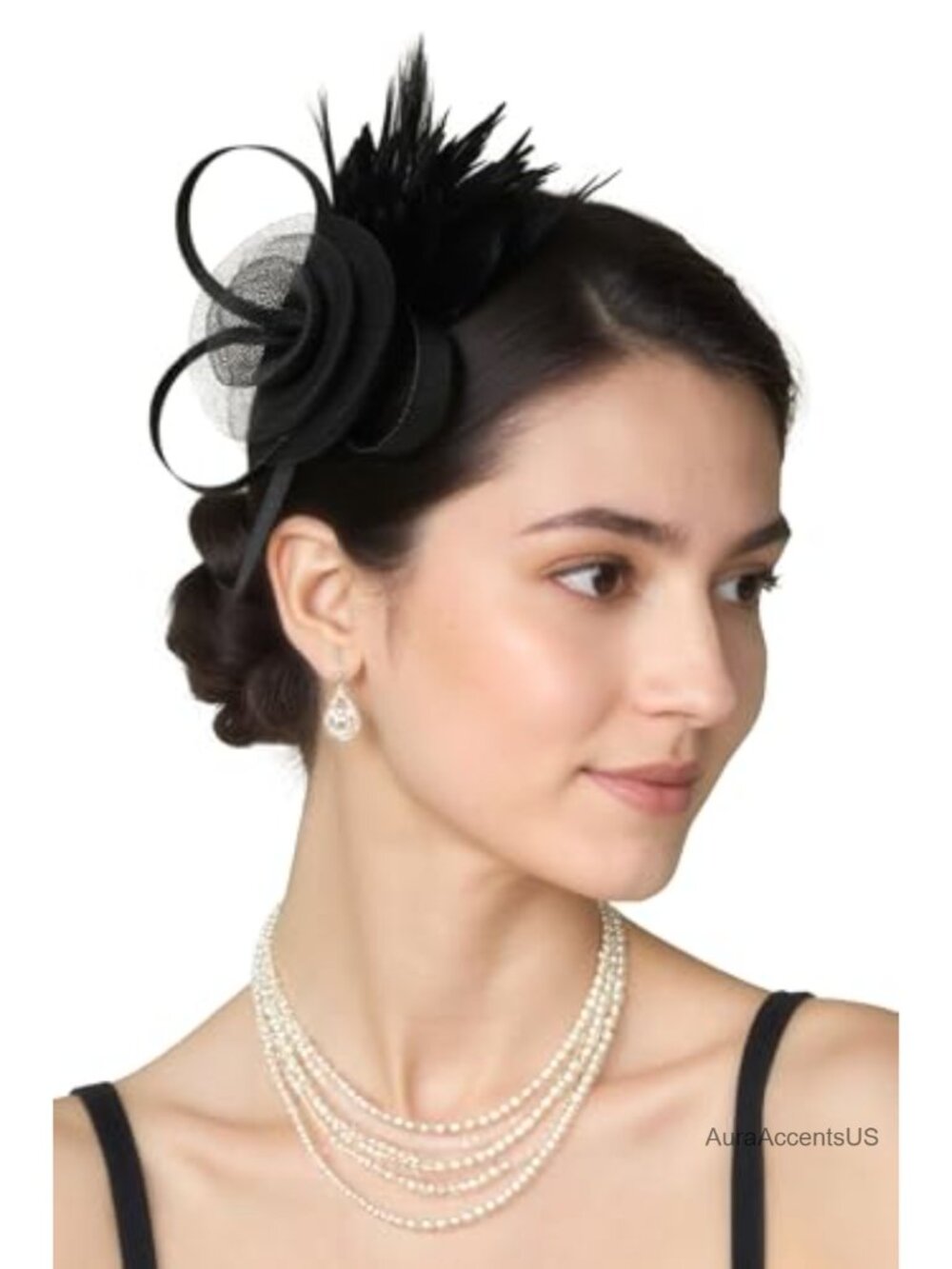 Tulle Mesh Feather Fascinator Headband Tea Party Formal Hair Clip
